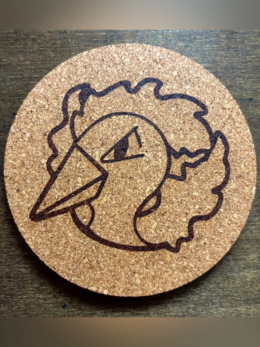 Pokemon Moltres Face Laser Engraved Cork Coaster